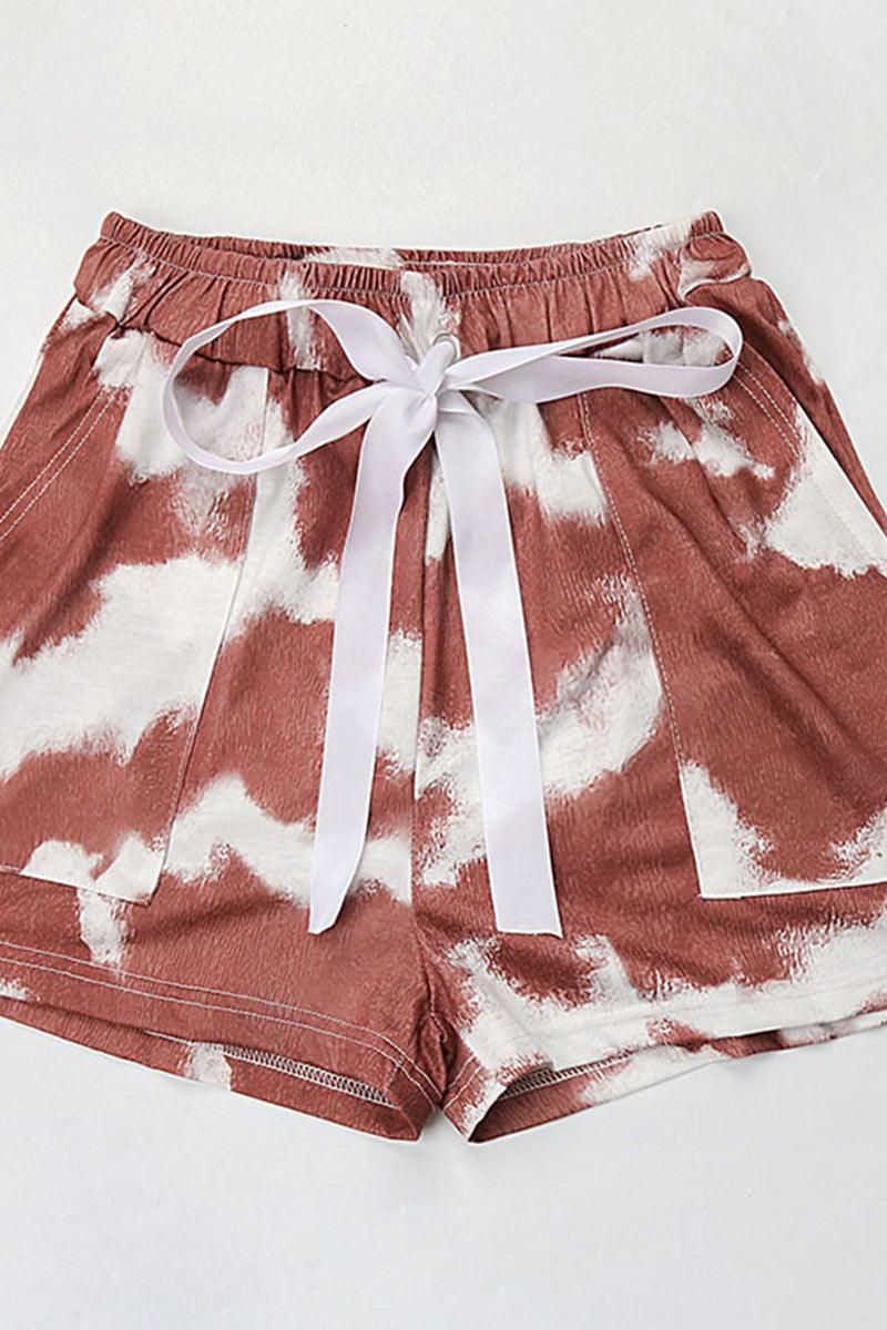 TIE-DYED DRAWSTRING LOOSE POCKET SHORTS - Doublju