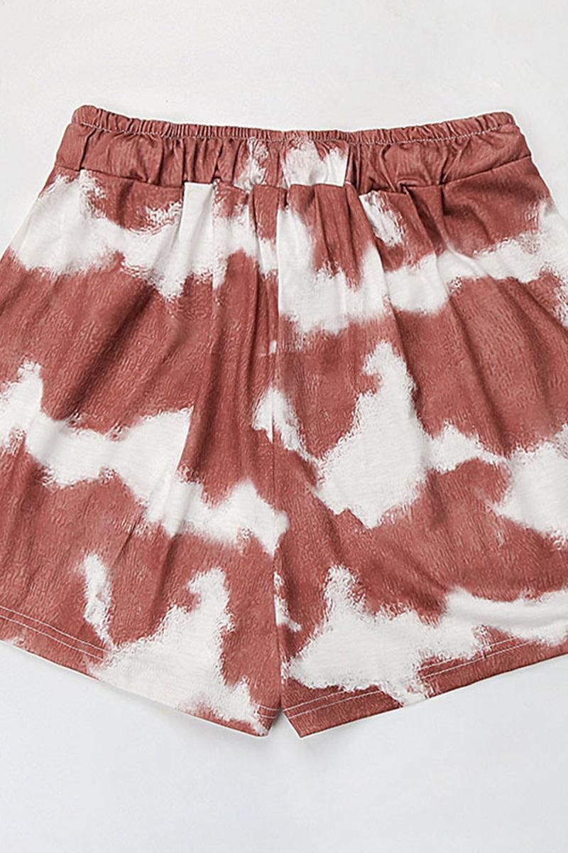 TIE-DYED DRAWSTRING LOOSE POCKET SHORTS - Doublju