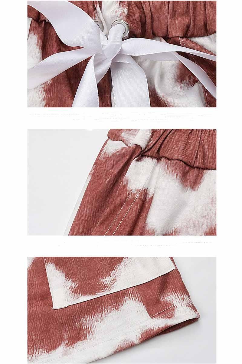 TIE-DYED DRAWSTRING LOOSE POCKET SHORTS - Doublju