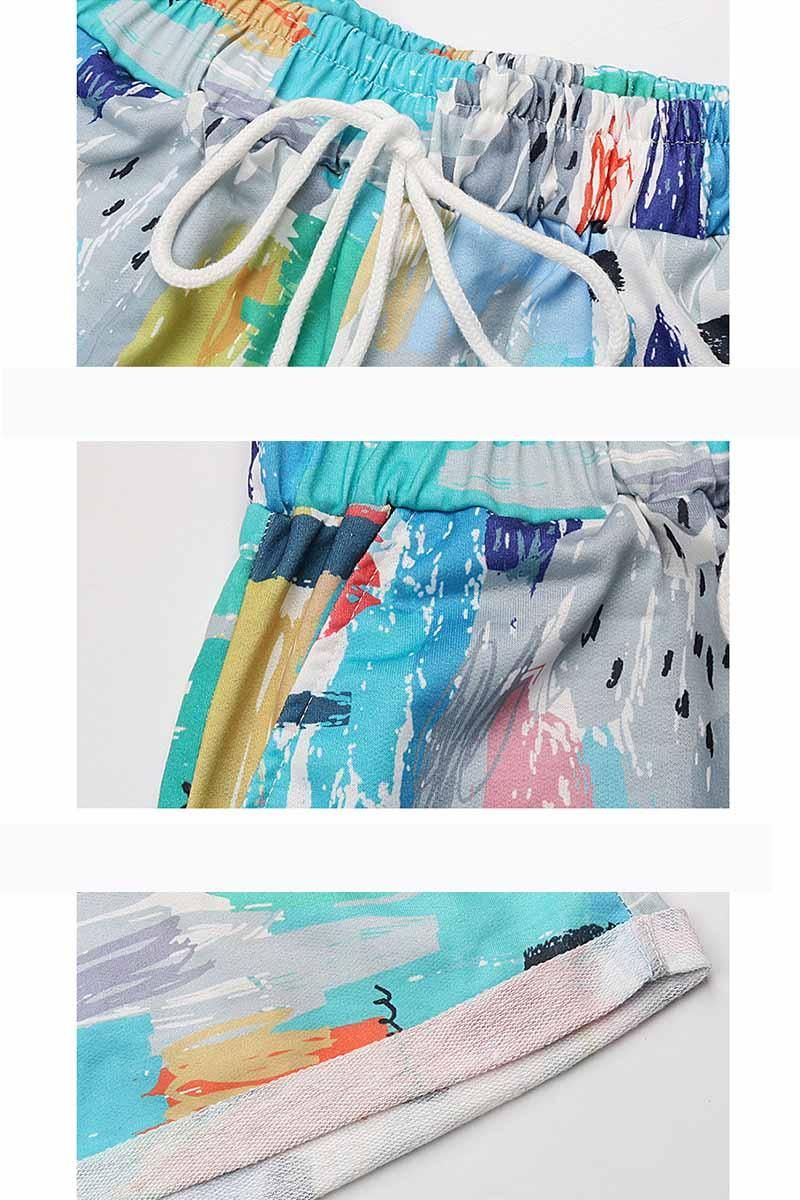 COLORING DRAWSTRING LOOSE ROLL UP SHORTS - Doublju