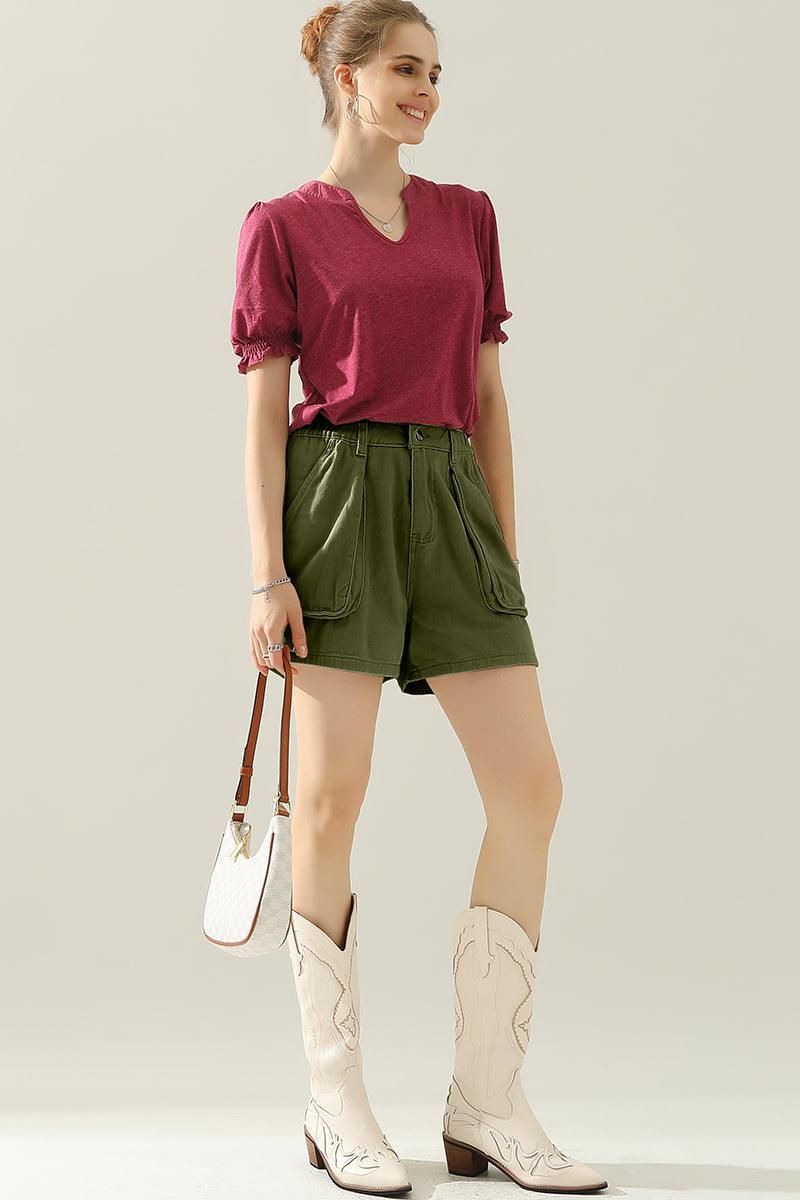 BIG POCKET ELASTIC WAIST CASUAL CARGO SHORTS - Doublju