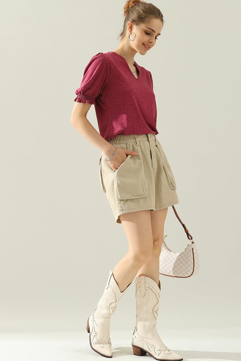 BIG POCKET ELASTIC WAIST CASUAL CARGO SHORTS - Doublju