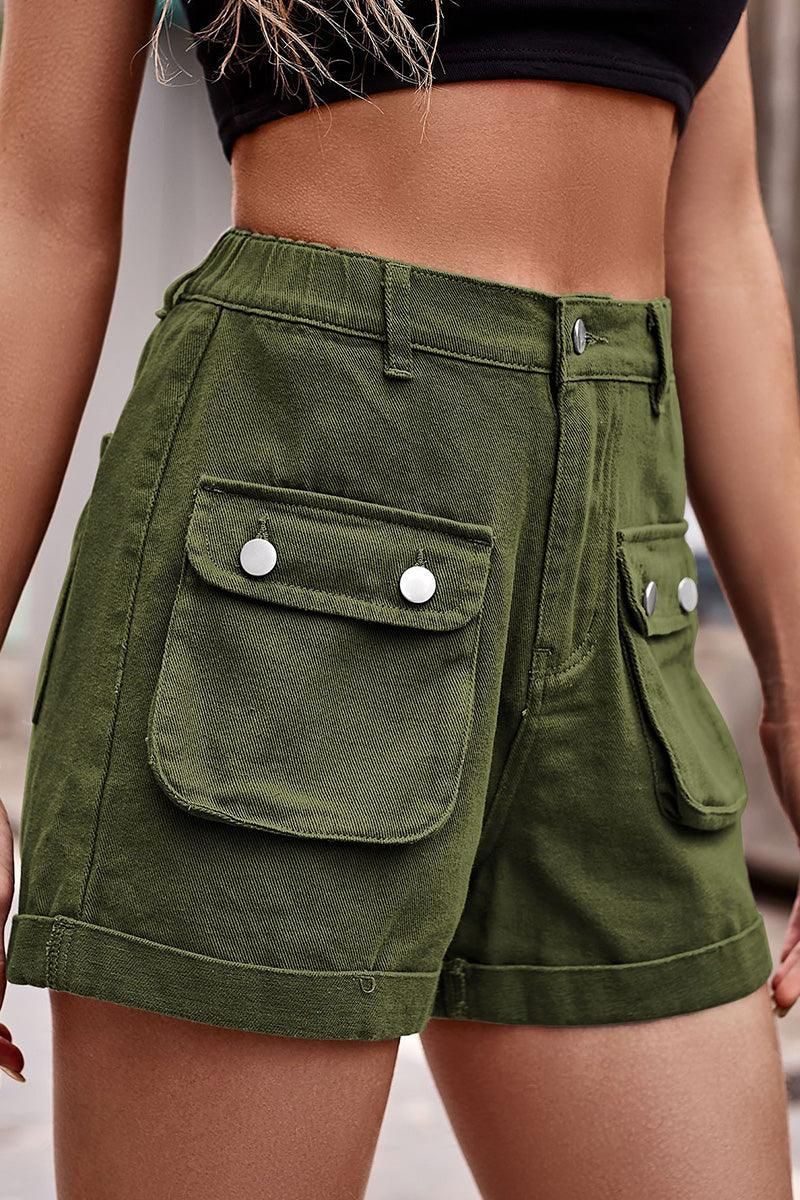 FRONT POCKET ELASTIC WAIST CASUAL CARGO PANTS - Doublju