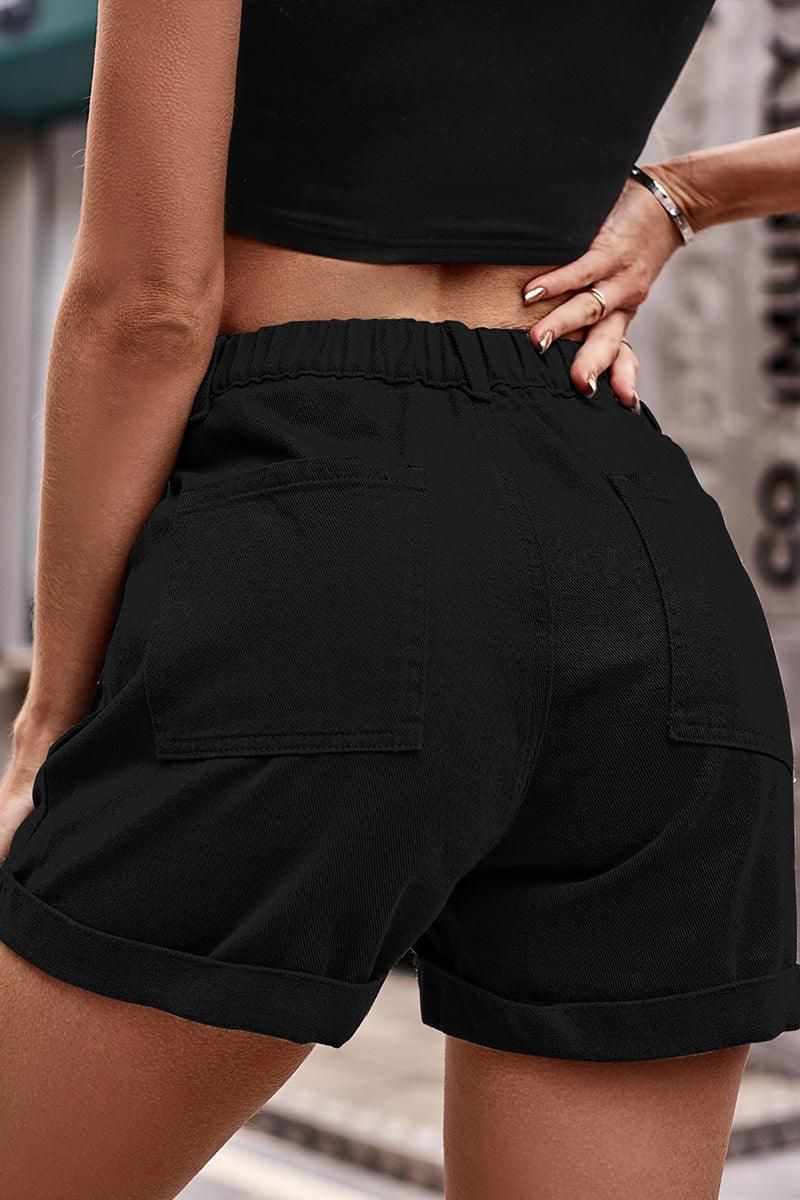 FRONT POCKET ELASTIC WAIST CASUAL CARGO PANTS - Doublju