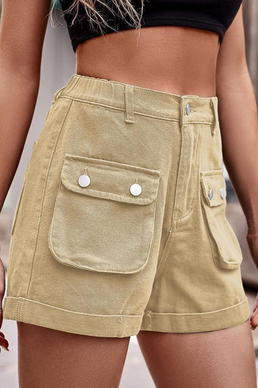 FRONT POCKET ELASTIC WAIST CASUAL CARGO PANTS - Doublju
