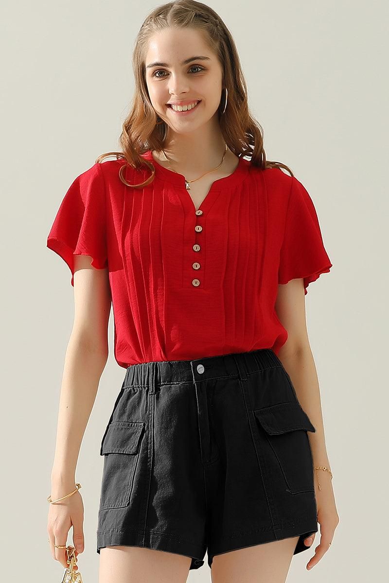 FLAT POCKET ELASTIC WAIST CARGO SHORTS - Doublju