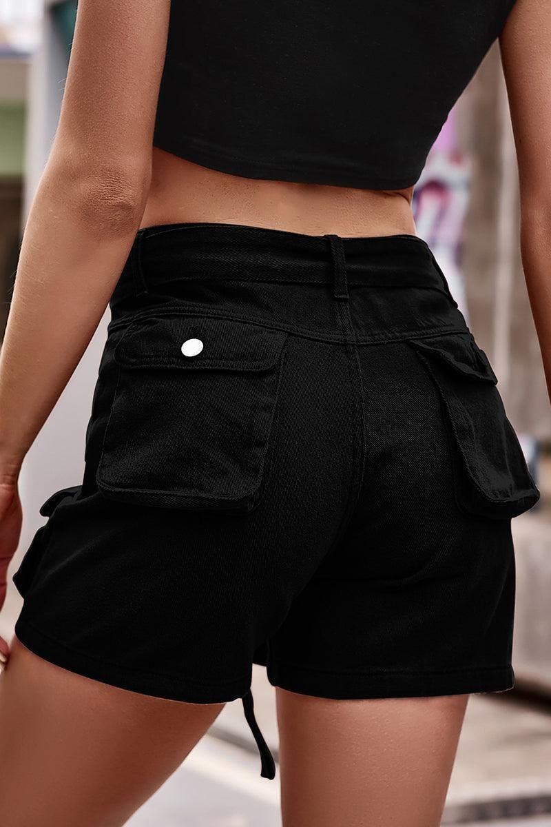 MINI POCKET BELTED SHORT CARGO PANTS - Doublju