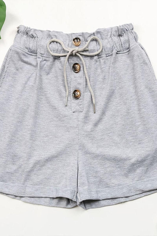 DRAWSTRING BUTTON POINT ROLL UP SHORTS - Doublju