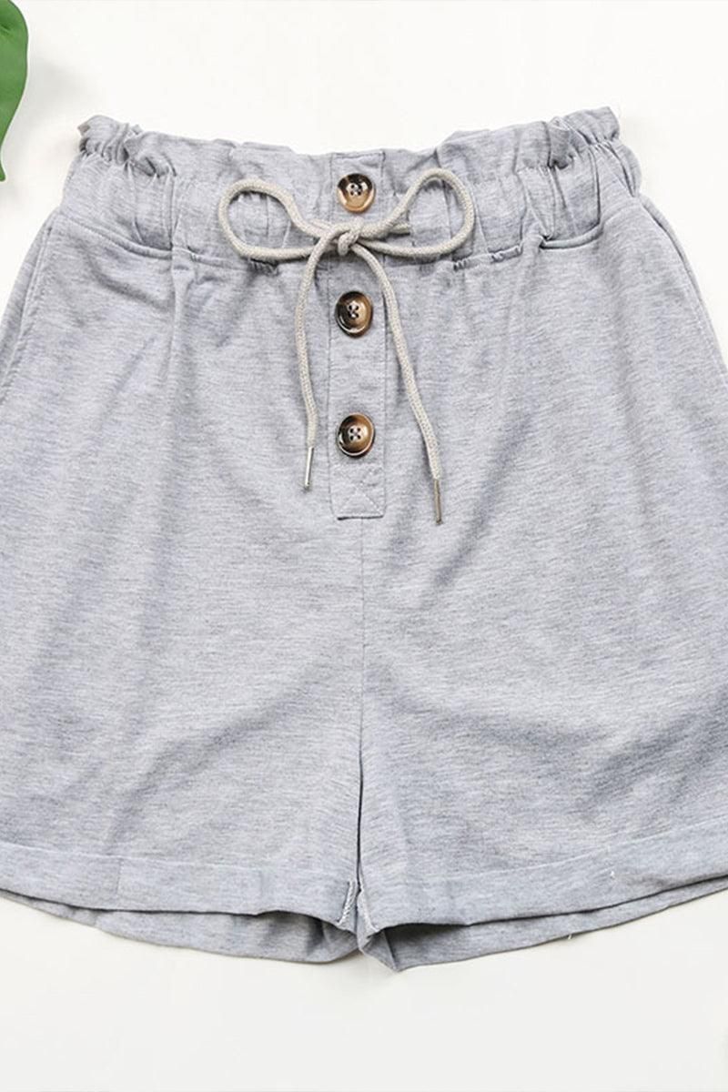DRAWSTRING BUTTON POINT ROLL UP SHORTS - Doublju