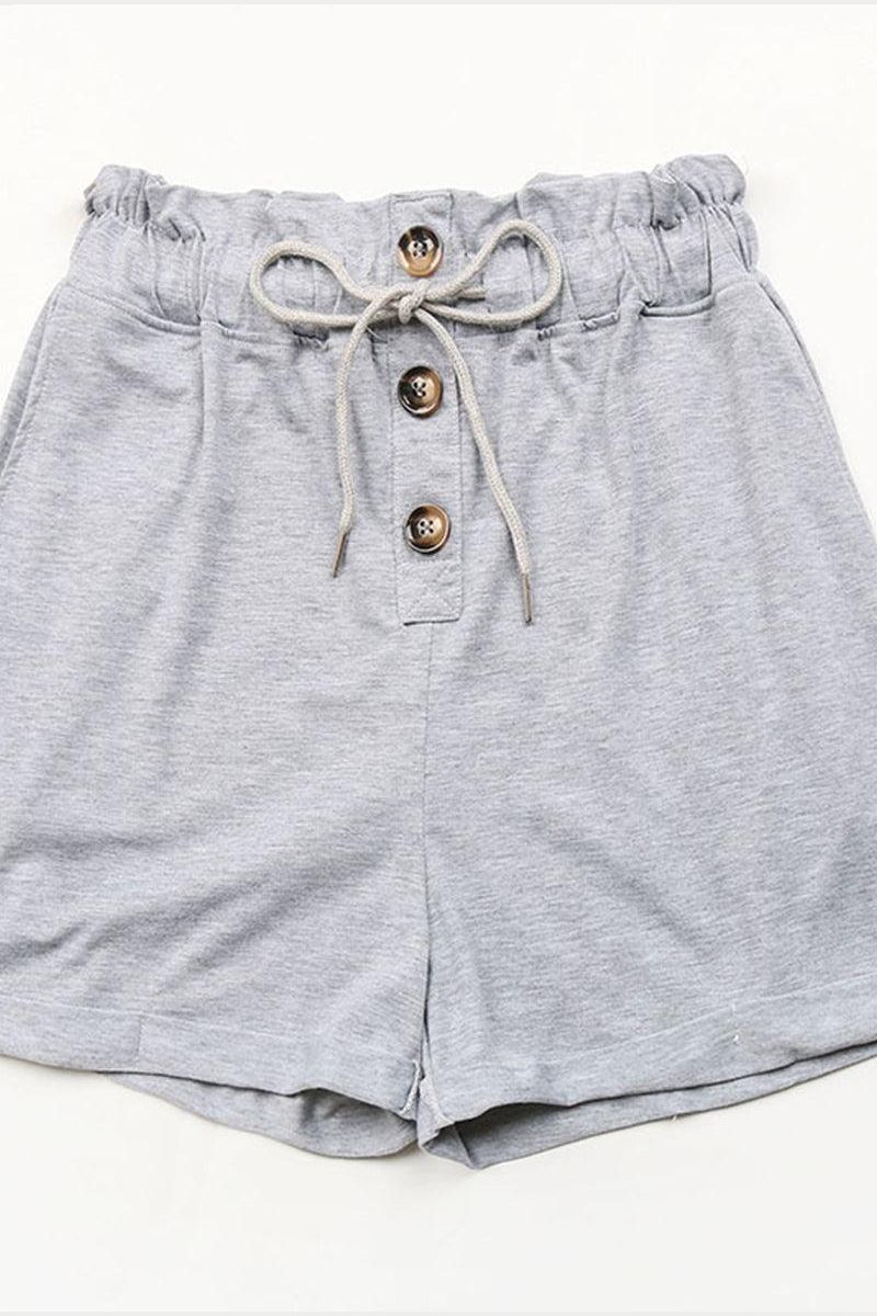 DRAWSTRING BUTTON POINT ROLL UP SHORTS - Doublju