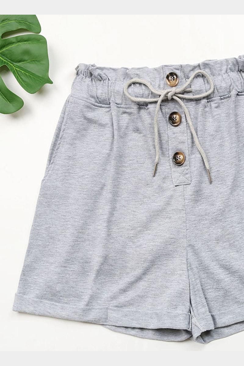 DRAWSTRING BUTTON POINT ROLL UP SHORTS - Doublju