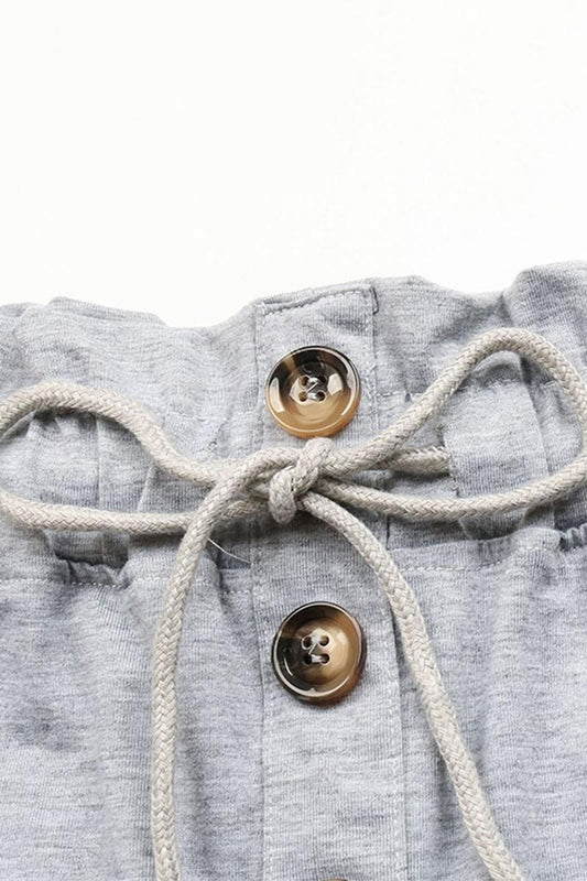 DRAWSTRING BUTTON POINT ROLL UP SHORTS - Doublju