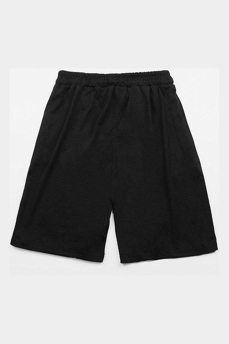 WOMEN ELASTIC WAIST BLACK SHORTS - Doublju