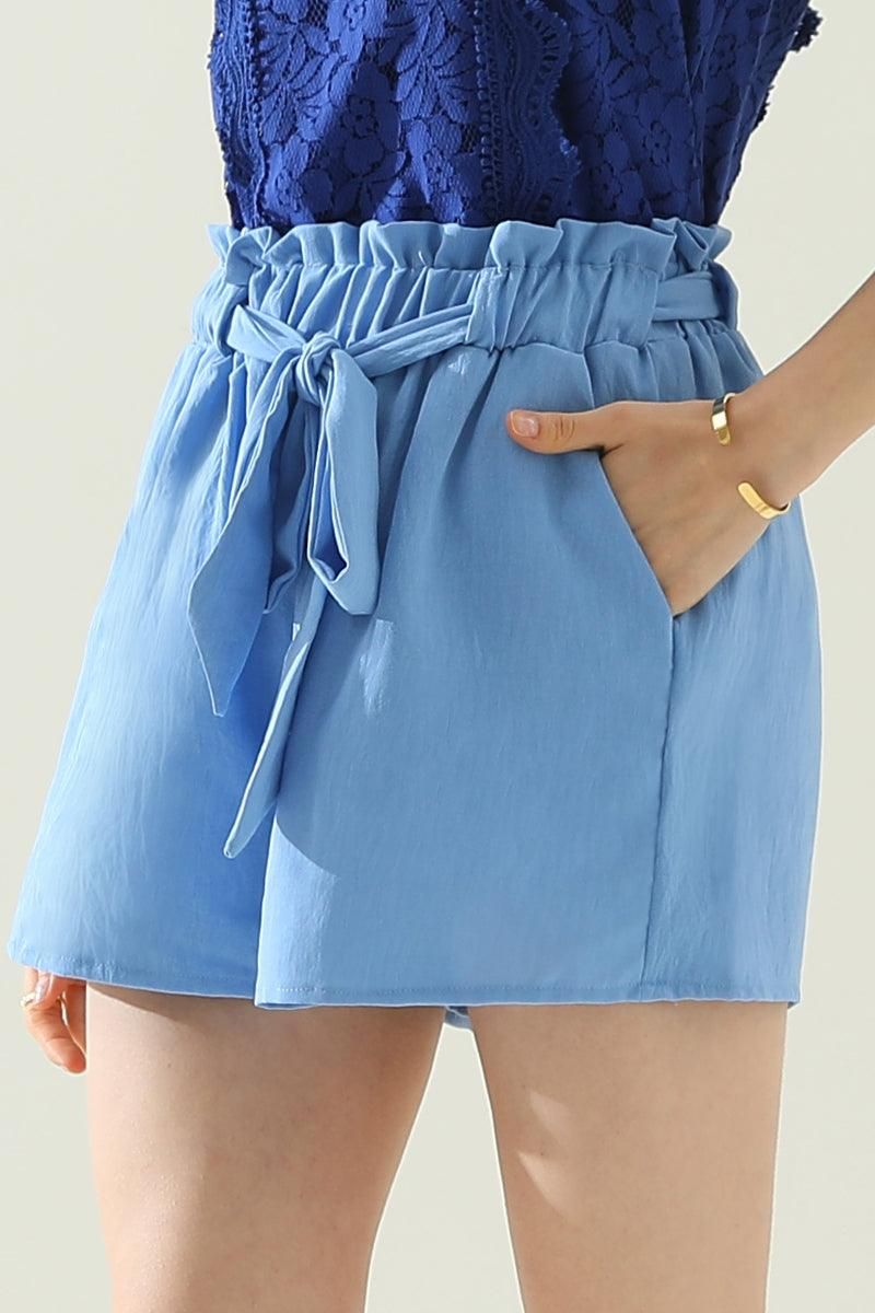 HIGH WAIST SHORTS PANTS WITH BELT AND POCKETS - Doublju