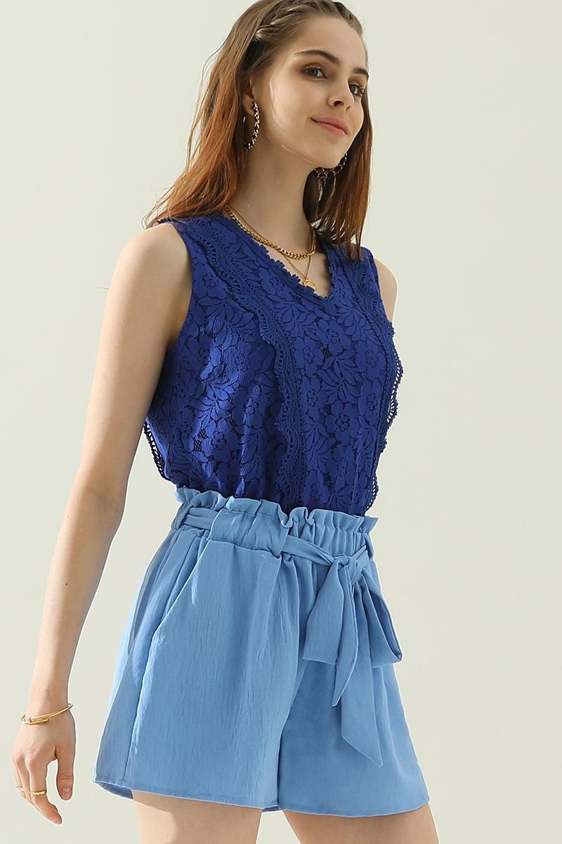 HIGH WAIST SHORTS PANTS WITH BELT AND POCKETS - Doublju