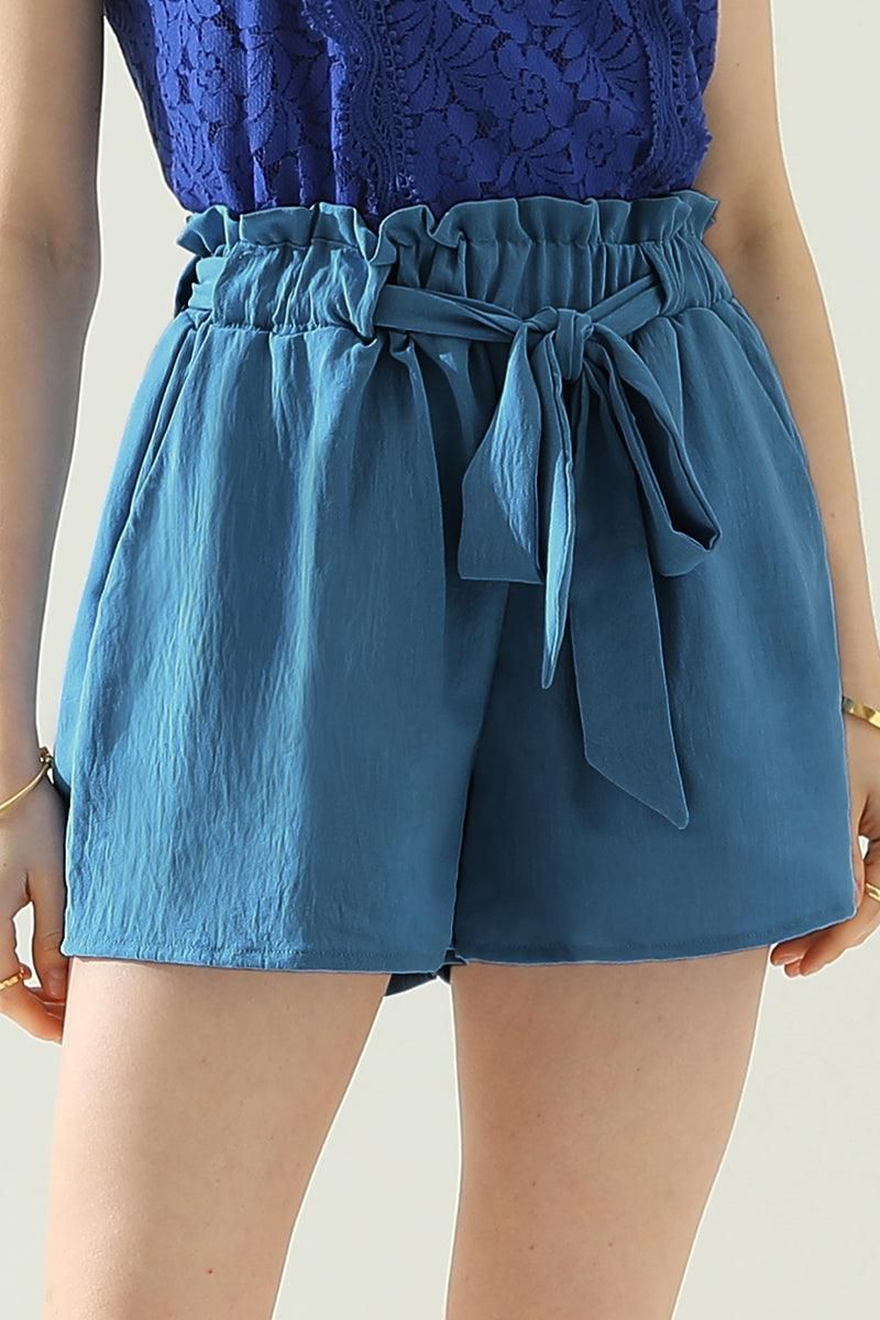HIGH WAIST SHORTS PANTS WITH BELT AND POCKETS - Doublju