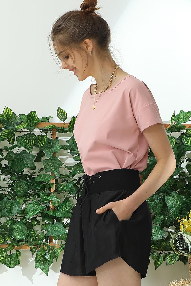 HIGH WAIST RACE UP SHORT PANTS - Doublju