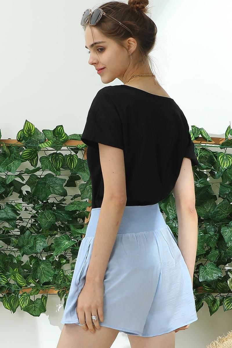 HIGH WAIST RACE UP SHORT PANTS - Doublju