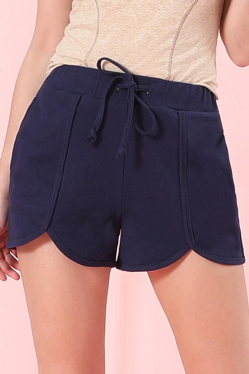 BANDED HIGH WAIST SHORT BINDING PANTS WITH STRING - Doublju