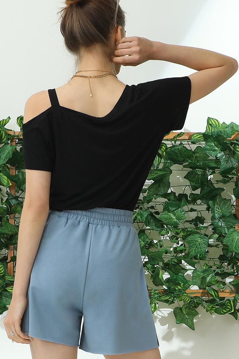 HIGH WAIST FRENCH TERRY PANTS WITH SIDE POCKETS - Doublju