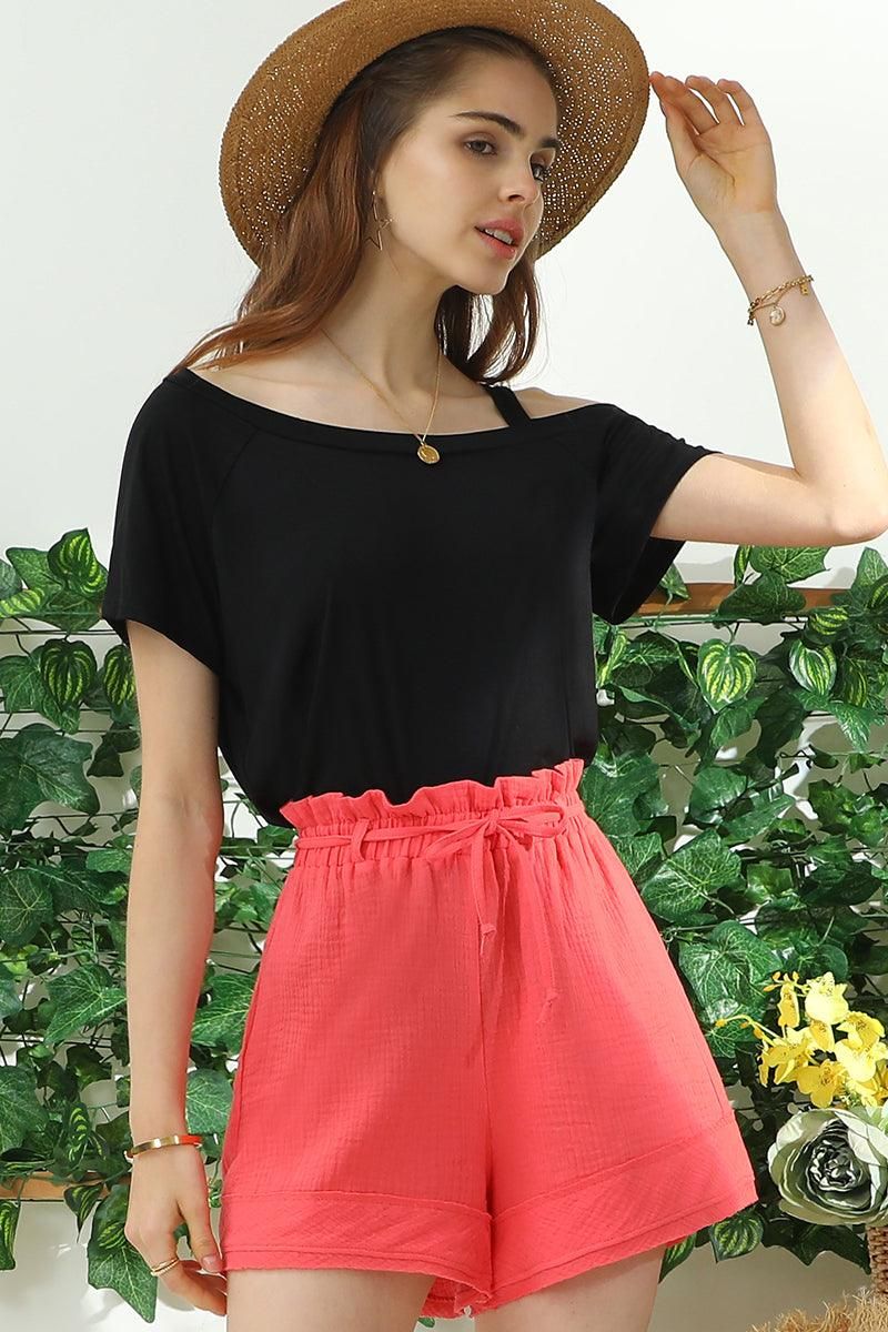 HIGH WAIST VINTAGE COTTON PANTS WITH RAW CUT - Doublju