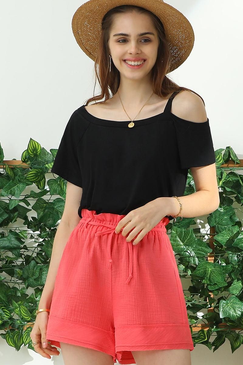 HIGH WAIST VINTAGE COTTON PANTS WITH RAW CUT - Doublju