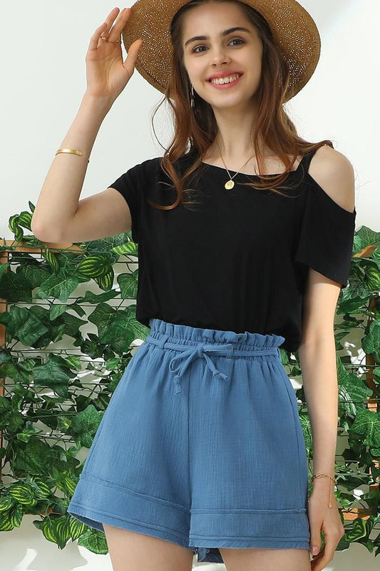 HIGH WAIST VINTAGE COTTON PANTS WITH RAW CUT - Doublju