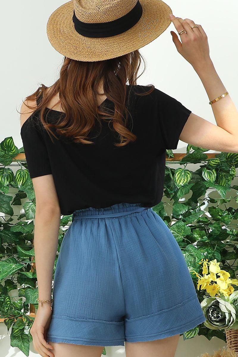 HIGH WAIST VINTAGE COTTON PANTS WITH RAW CUT - Doublju