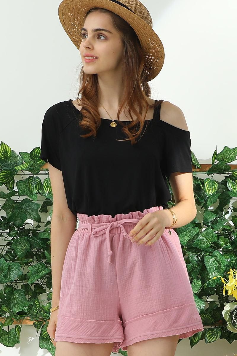 HIGH WAIST VINTAGE COTTON PANTS WITH RAW CUT - Doublju