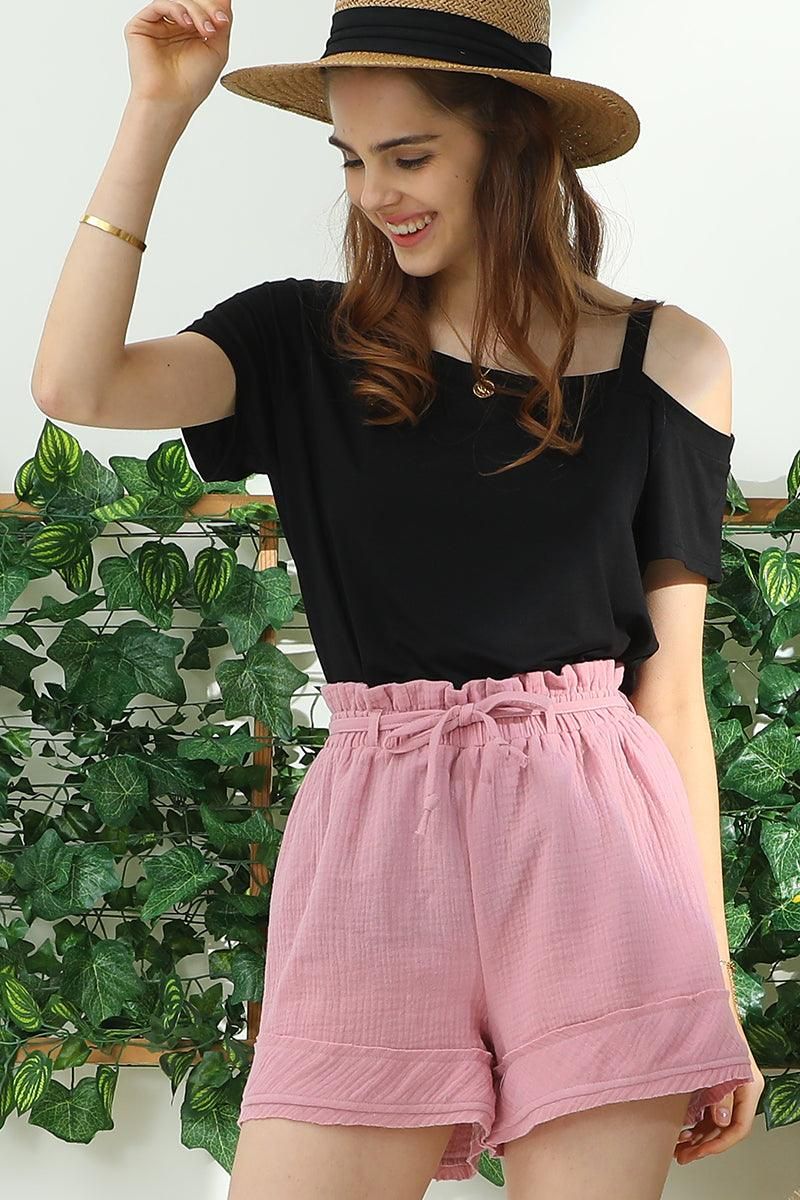 HIGH WAIST VINTAGE COTTON PANTS WITH RAW CUT - Doublju