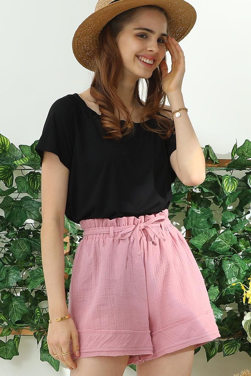 HIGH WAIST VINTAGE COTTON PANTS WITH RAW CUT - Doublju