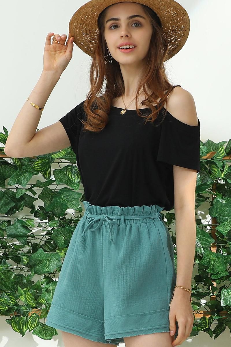 HIGH WAIST VINTAGE COTTON PANTS WITH RAW CUT - Doublju