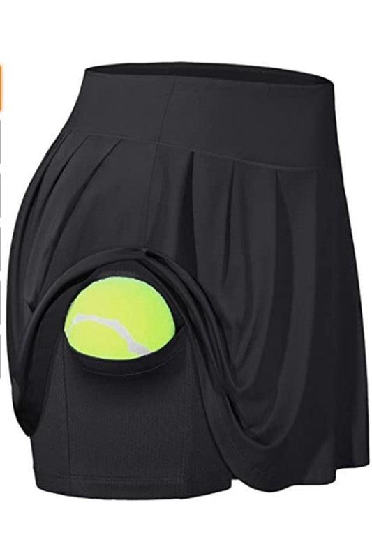 POCKET STRETCH SPORTS FITNESS TENNIS PLEATED SKIRT - Doublju