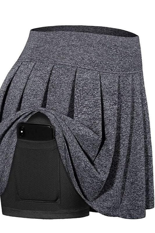 POCKET STRETCH SPORTS FITNESS TENNIS PLEATED SKIRT - Doublju