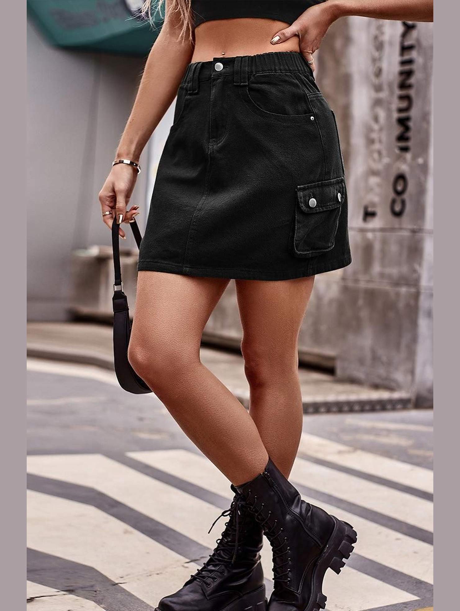 SIDE MINI POCKET ELASTIC WAIST CASUAL CARGO SKIRT - Doublju