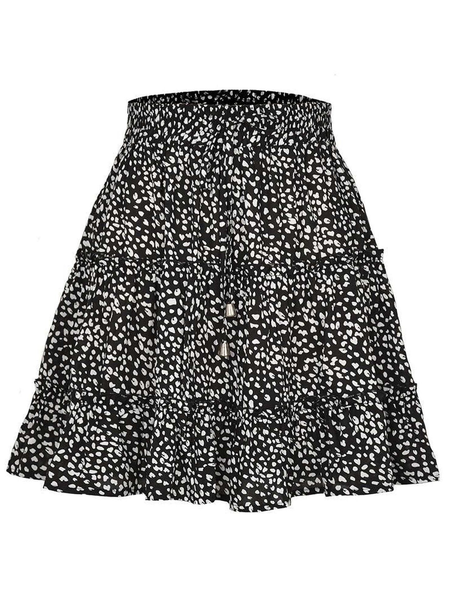HIGH WAISTED RUFFLED FLORAL A LINE SHORT SKIRT - Doublju