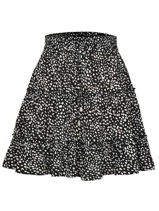 HIGH WAISTED RUFFLED FLORAL A LINE SHORT SKIRT - Doublju