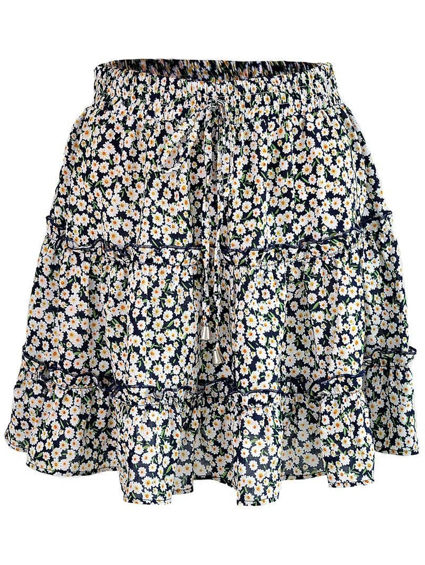 HIGH WAISTED RUFFLED FLORAL A LINE SHORT SKIRT - Doublju