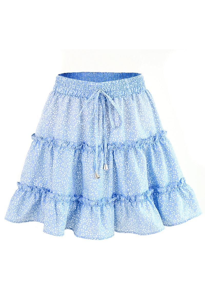 WOMEN HIGH WAISTED RUFFLED FLORAL A LINE SKIRT - Doublju