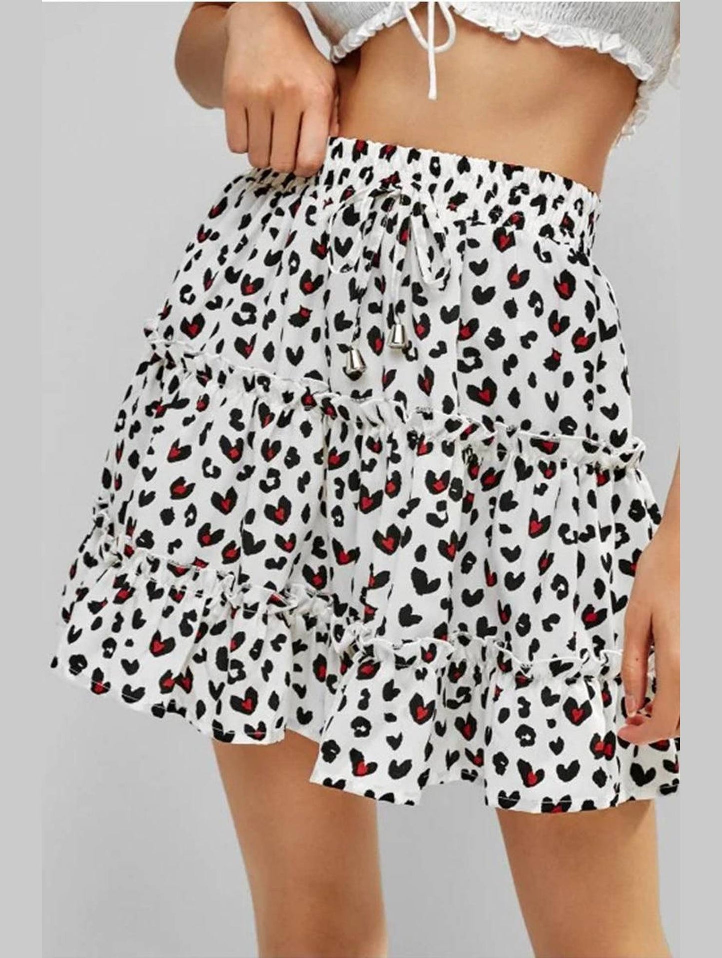 WOMEN HIGH WAISTED RUFFLED FLORAL A LINE SKIRT - Doublju