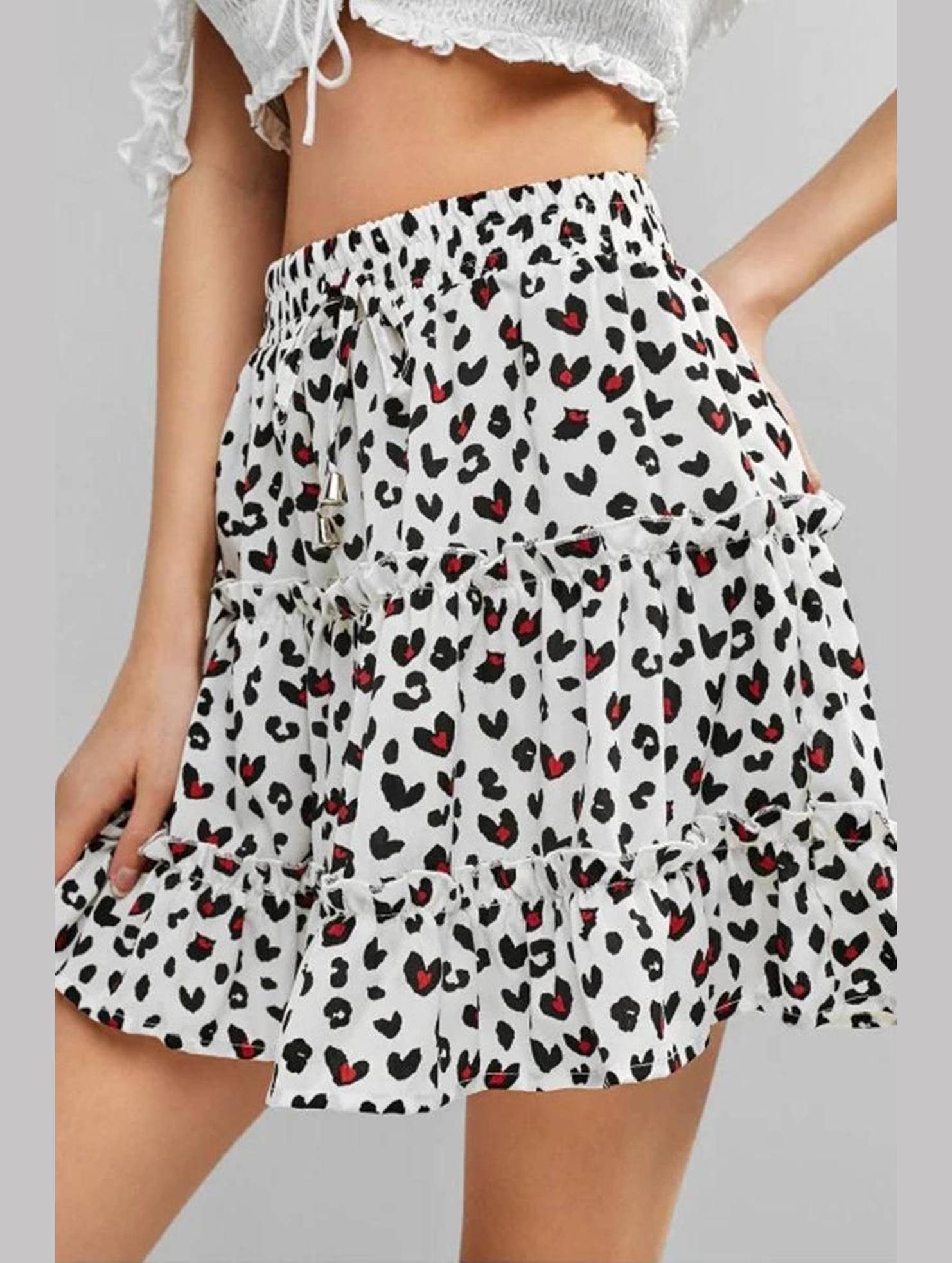 WOMEN HIGH WAISTED RUFFLED FLORAL A LINE SKIRT - Doublju