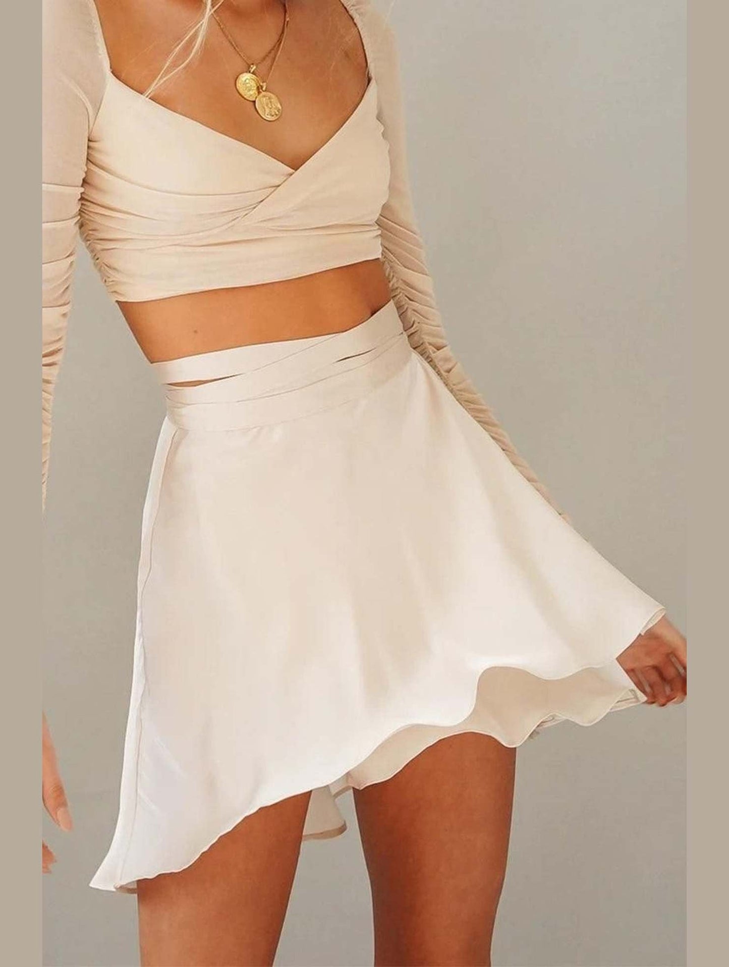 SOLID COLOR HIGH WAISTED CHIFFON SHORT SKIRT - Doublju