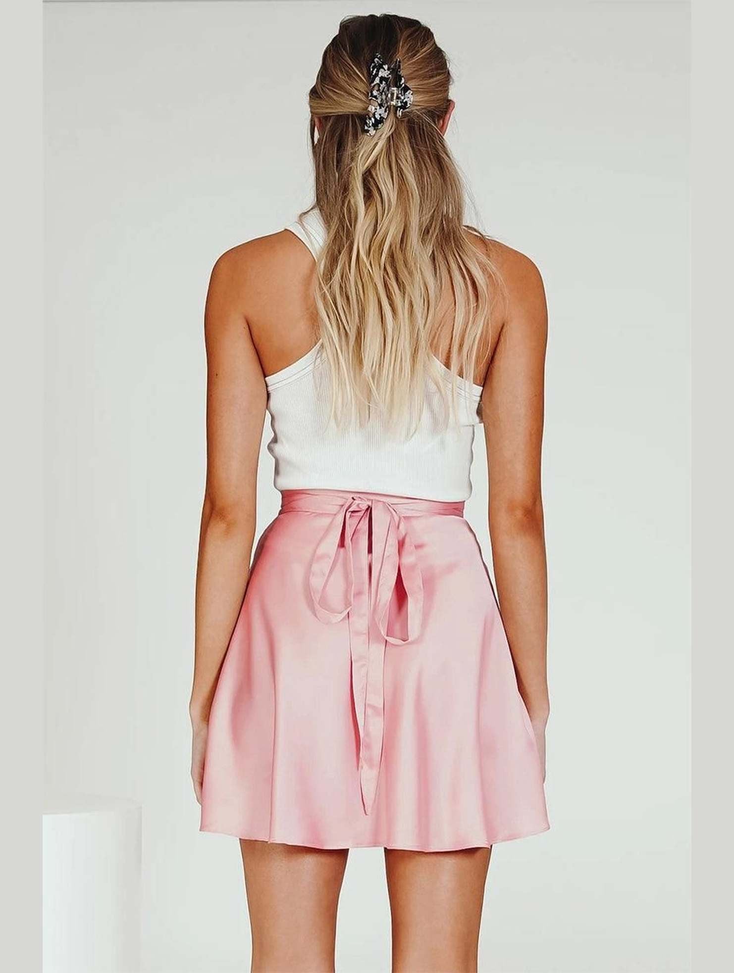 SOLID COLOR HIGH WAISTED CHIFFON SHORT SKIRT - Doublju