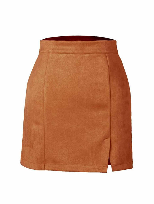 WOMENS HIGH WAIST FAUX SUEDE ZIPPER MINI SKIRT - Doublju
