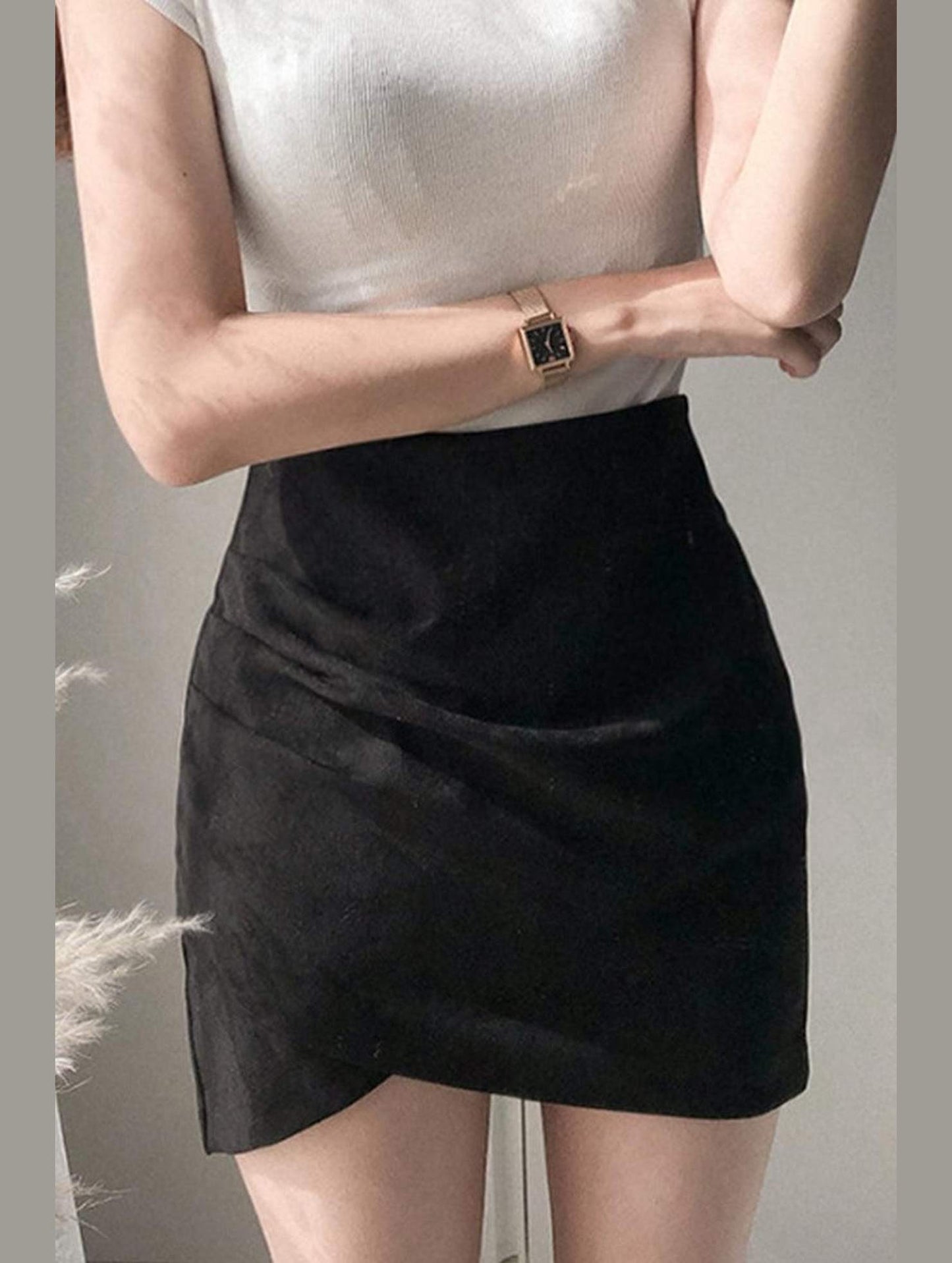 WOMEN HIGH WAIST WRAP MINI SKIRT - Doublju