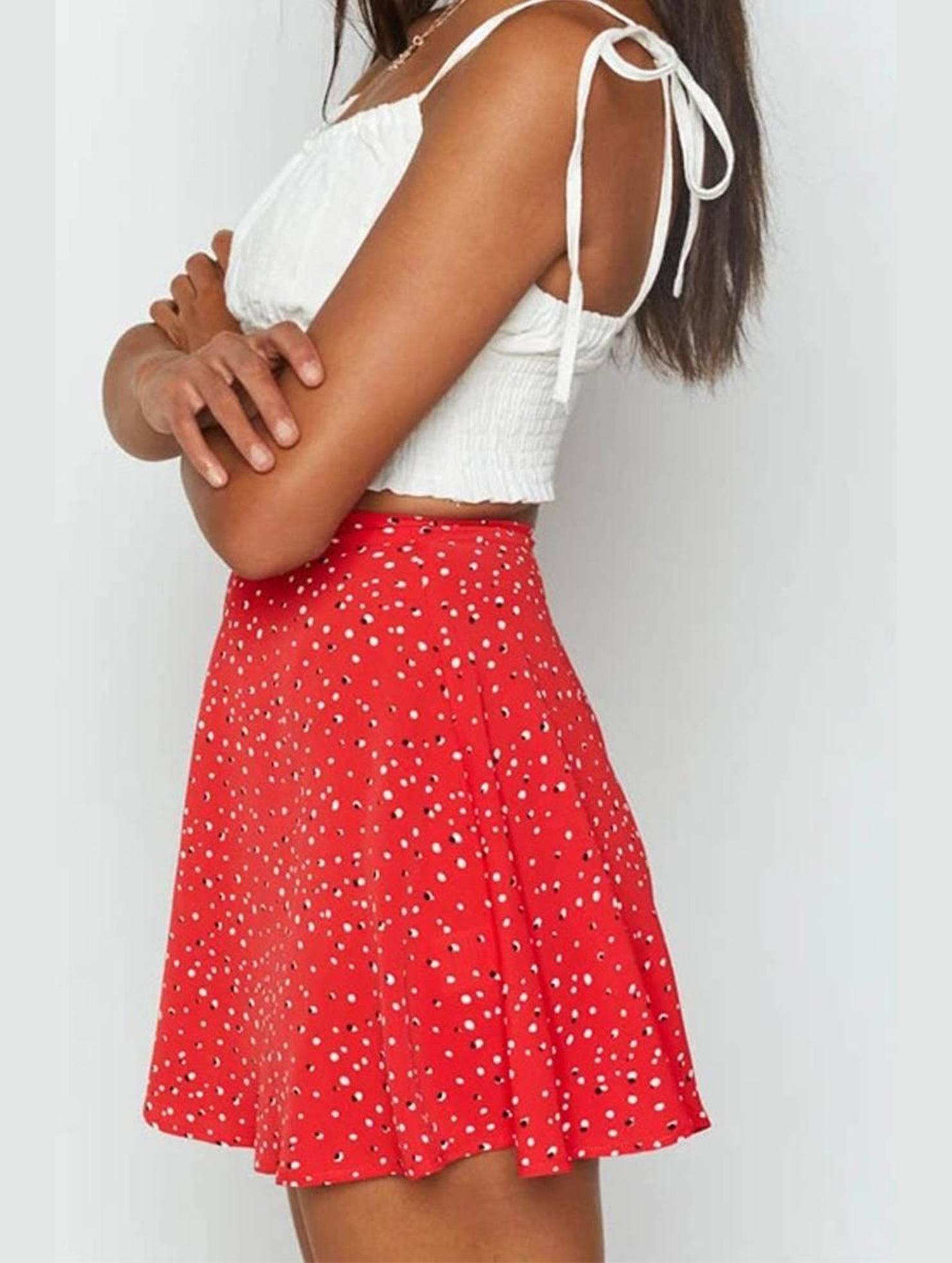 SUMMER HIGH WAISTED CHIFFON FLORAL MINI SKIRT - Doublju