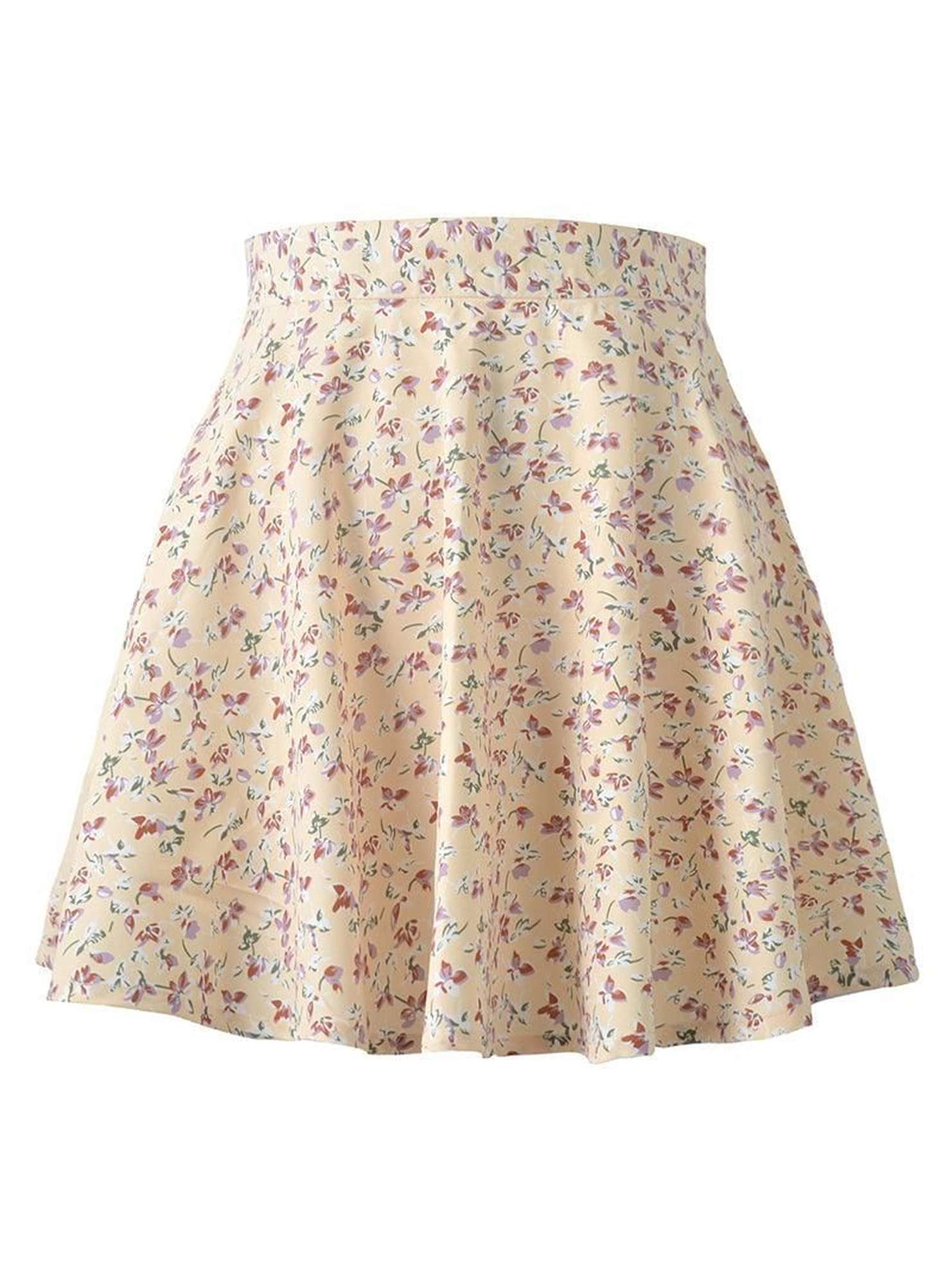 SUMMER HIGH WAISTED CHIFFON FLORAL MINI SKIRT - Doublju