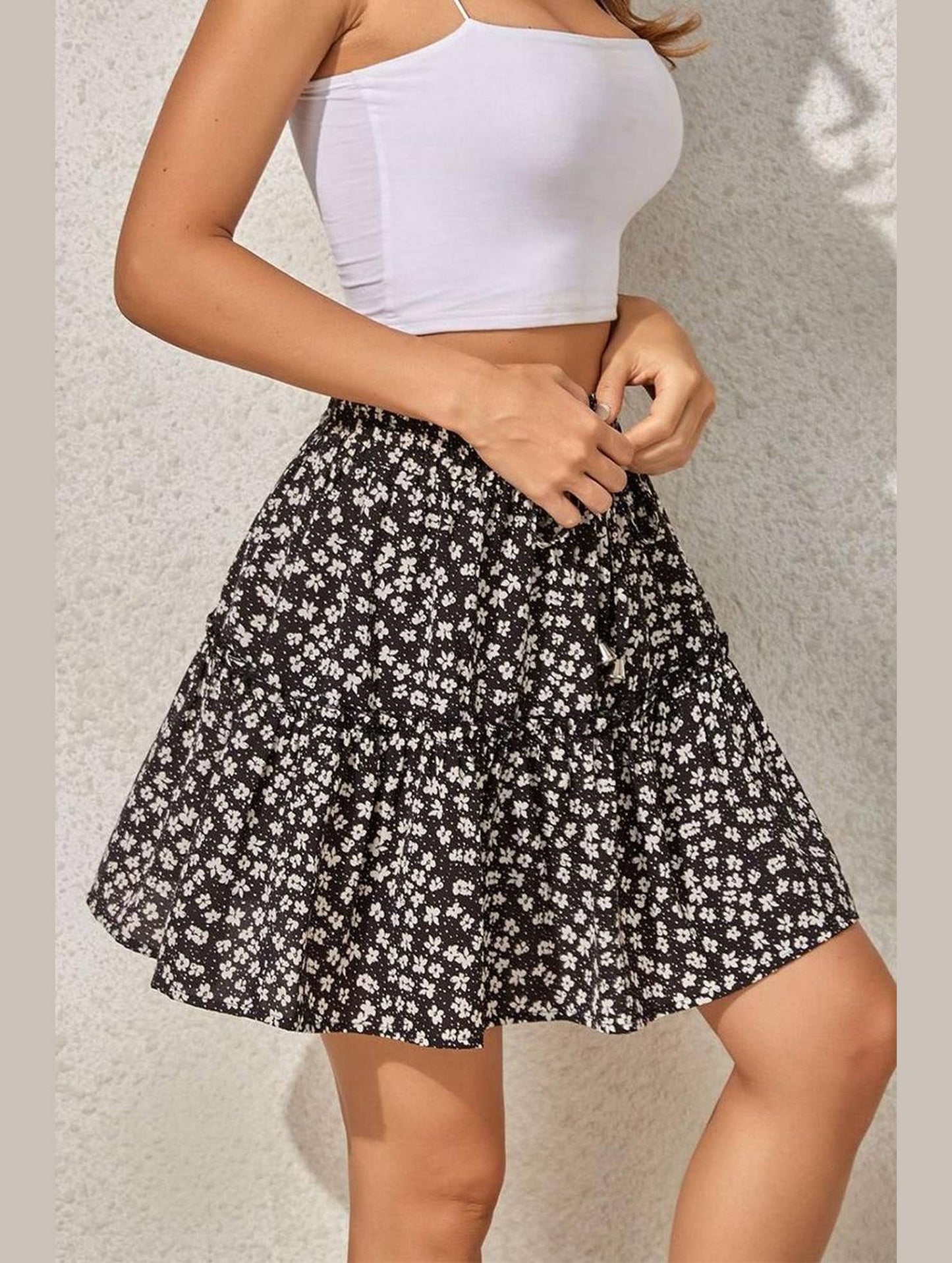 FLORAL A LINE SHORT PRINTING SKIRT FOR WOMEN - Doublju