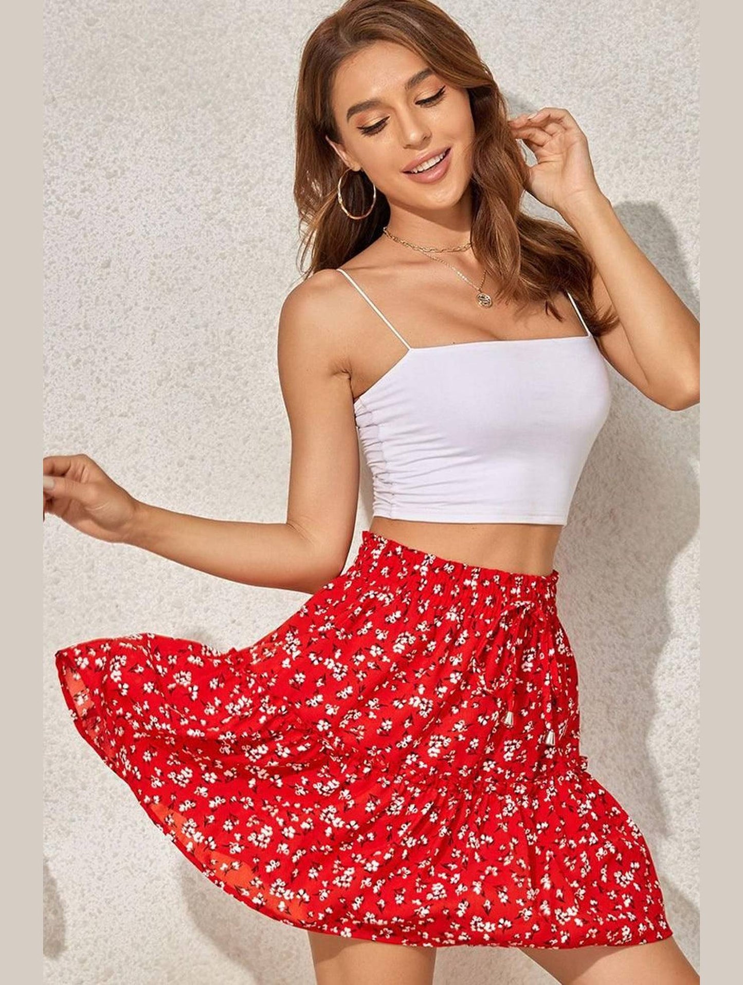 FLORAL A LINE SHORT PRINTING SKIRT FOR WOMEN - Doublju