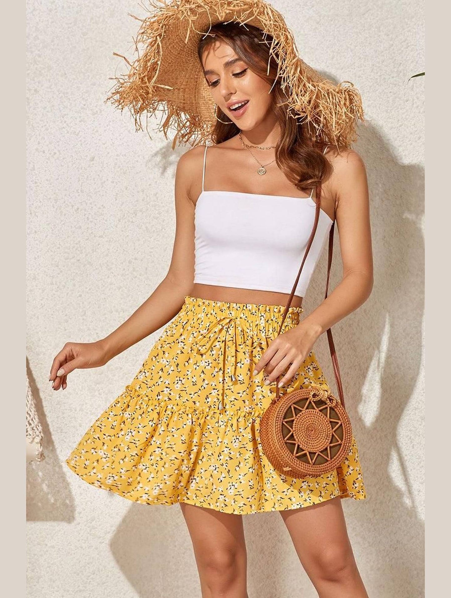 FLORAL A LINE SHORT PRINTING SKIRT FOR WOMEN - Doublju